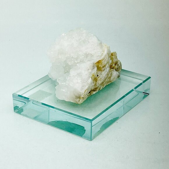 Natural Zeolite Quartz Crystal Geode On Glass Base Display 3.5"x2.5"X1.5" - Picture 15 of 16